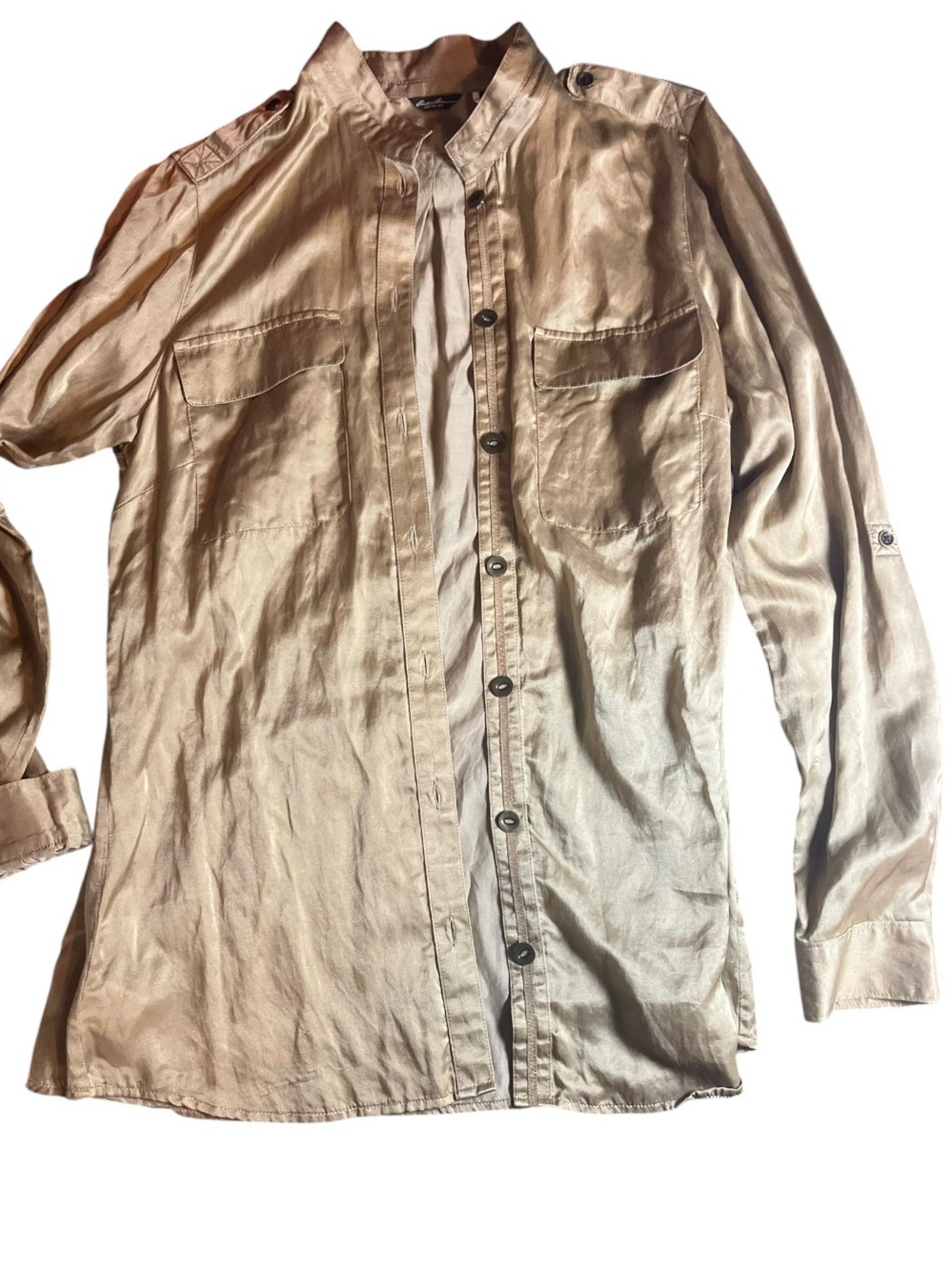Eddie Bauer Silk Gold Button-Down shirt…stunning!!!  Size M tall